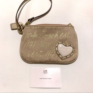 Coach New York Script Lurex Heart Wristlet Gold